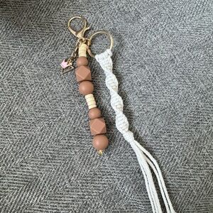 Elegant Tan Beaded Keychain with Tassel
